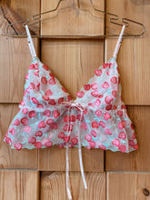 Load image into Gallery viewer, Cherry Hearts Frill Top (w/ pink mesh lining)