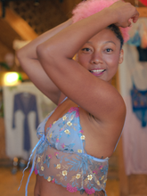 Load image into Gallery viewer, Wisteria Frill Top (w/ blue mesh lining)