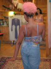 Load image into Gallery viewer, Wisteria Frill Top (w/ blue mesh lining)