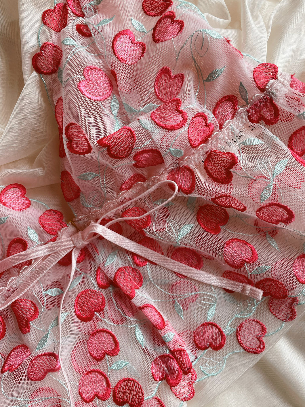Cherry Hearts Frill Top (w/ pink mesh lining)