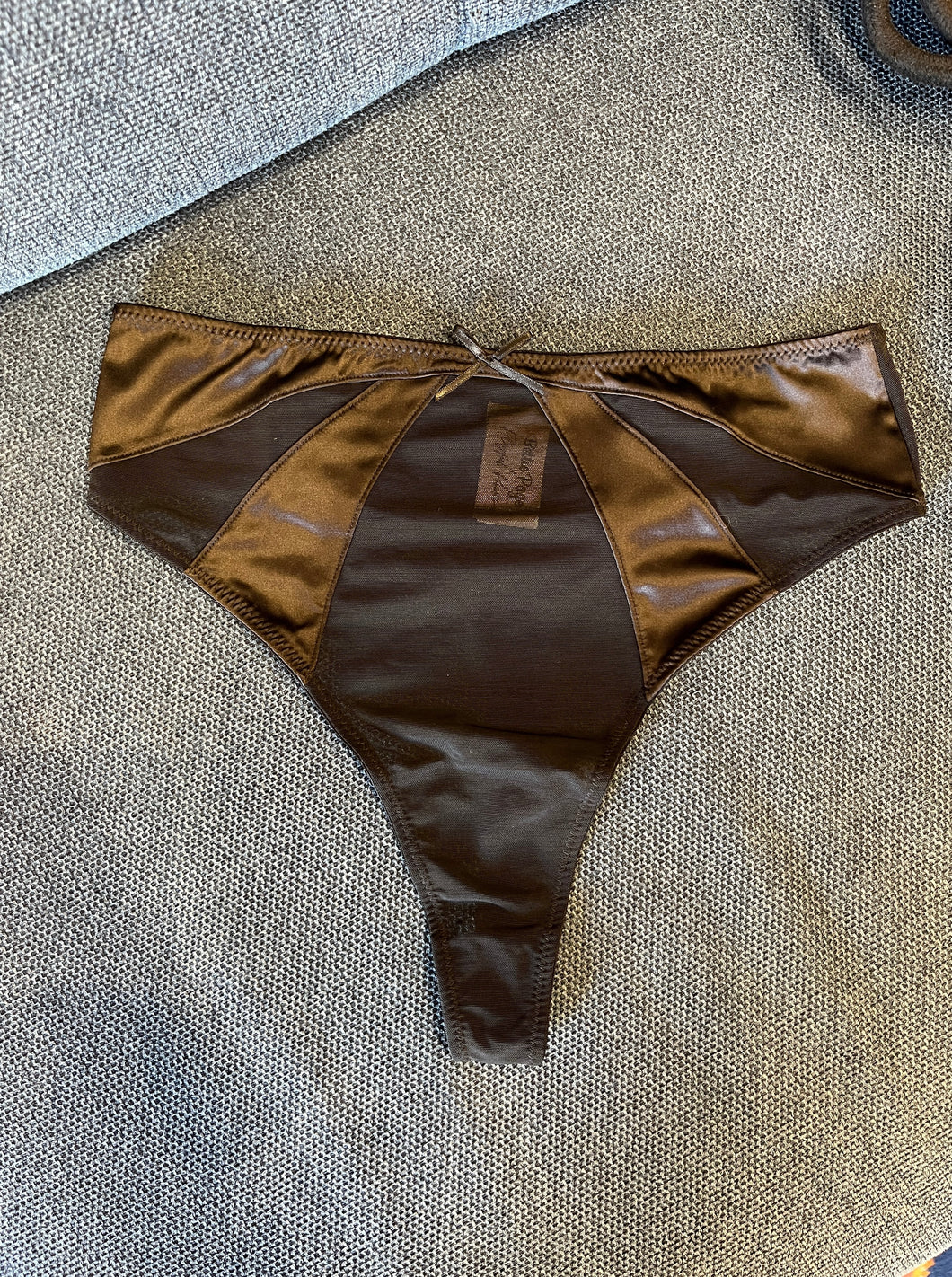 Black Satin and Mesh High Waist Thong (Small)